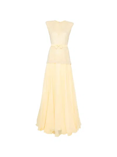 Silk Love & Lace Mabel Bow-detail Maxi Dress In Yellow