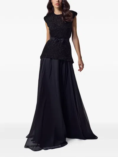 Silk Love & Lace Sequin-embellished Belted Dress In Black