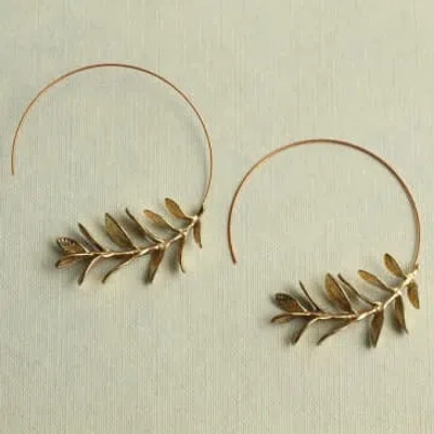 Silk Purse, Sow's Ear Hoop Earrings Brass Botanical Leaf In Gold