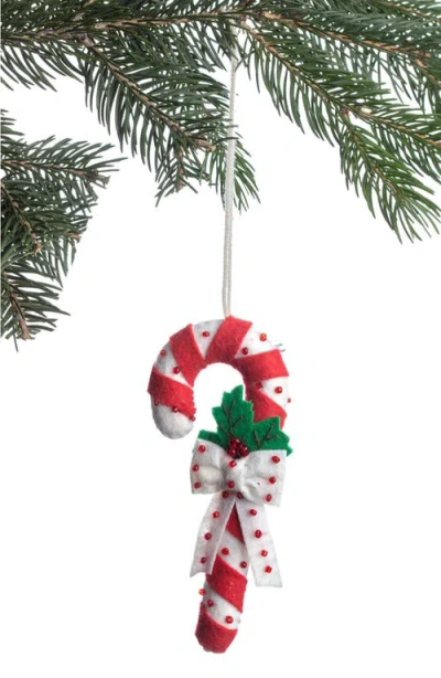 Silk Road Bazaar Handmade Candy Cane Felted Wool Ornament In Multi
