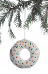 Silk Road Bazaar Handmade Sprinkled Donut Felted Wool Ornament In White