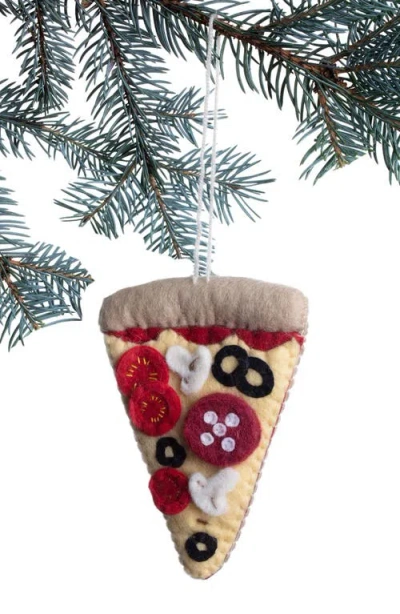 Silk Road Bazaar Handmade Supreme Pizza Slice Felted Wool Ornament In Yellow