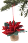 Silk Road Bazaar Poinsettia Felted Wool Ornament In Red