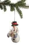 Silk Road Bazaar Snowman Felted Wool Ornament In White