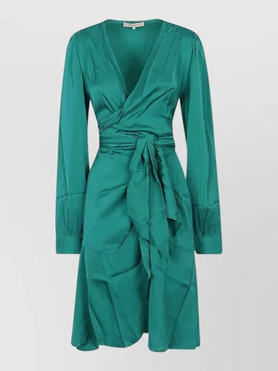 Silk95five Ananda Wrap Short Dress Knot Waist In Green