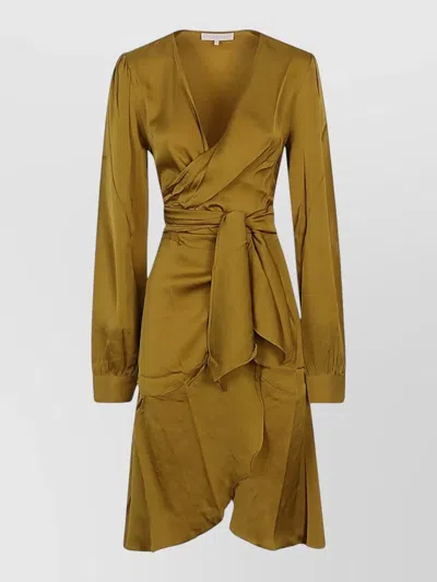 Silk95five Ananda Wrap Short Dress Tie Waist In Gold