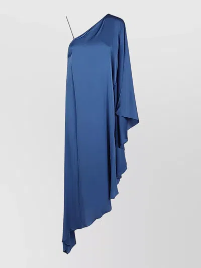 Silk95five Asymmetric Long Dress One Shoulder Draped In Blue