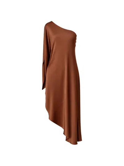 Silk95five One-shoulder Asymmetric Dress In Brown