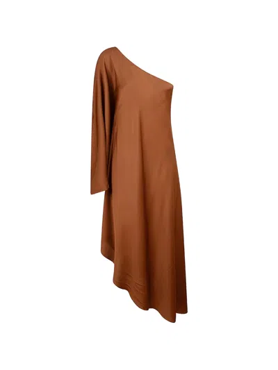 Silk95five One-shoulder Asymmetric Dress In Brown