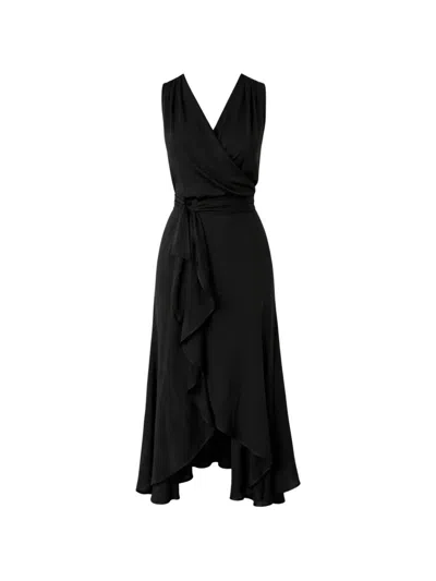 Silk95five Shangri La Ruffled V-neck Maxi Dress In Black