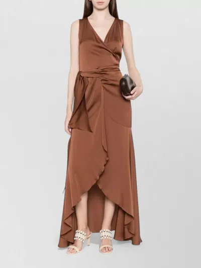 Silk95five Shangri Long Dress Asymmetric Draped Wrap In Brown