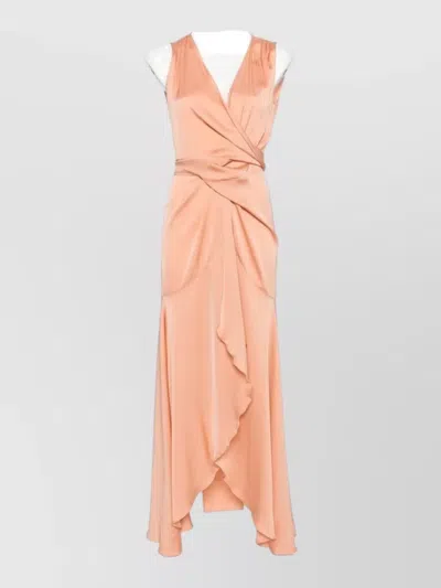 Silk95five Shangri Long Dress Asymmetrical Wrap V Neck In Neutral