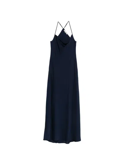 Silk95five St. Germaine Halterneck Draped Dress In Blue
