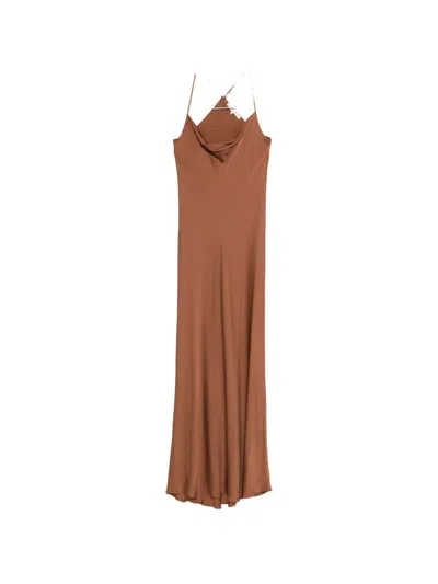 Silk95five St. Germaine Silk Long Dress In Brown