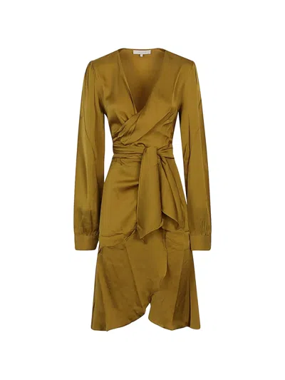 Silk95five Tie-detail V-neck Dress In Green