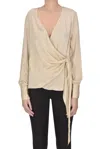 Silk95five Wraparound Silk Blouse In Beige