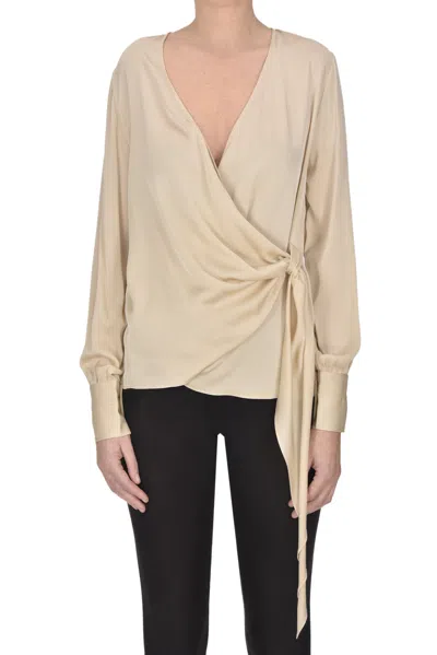 Silk95five Wraparound Silk Blouse In Neutral