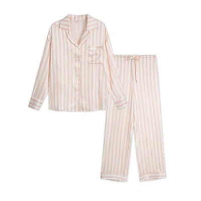 Silkinc Women's  Classic Wide Stripe Long Pajama Set In Pink & White