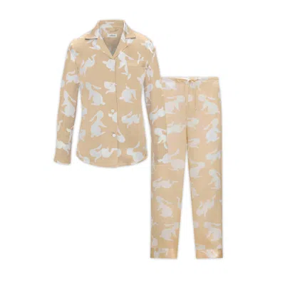 Silkinc Women's  White Rabbit Silk Pajamas Set In Yellow In Brown
