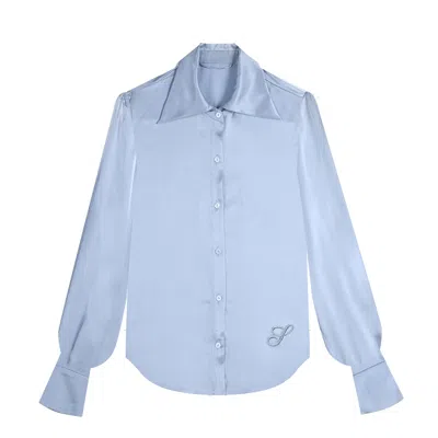 Silkinc Women's  Wide Collar Blue Silk Shirt