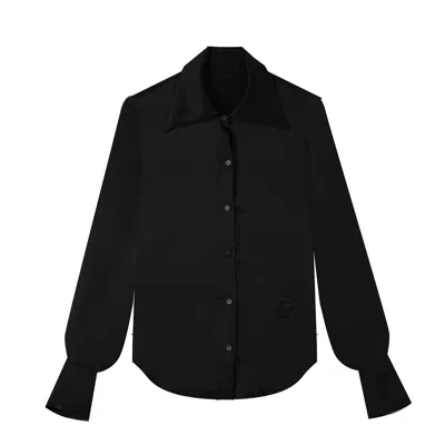 Silkinc Women's  Wide Collar Silk Shirt In Black In Blue