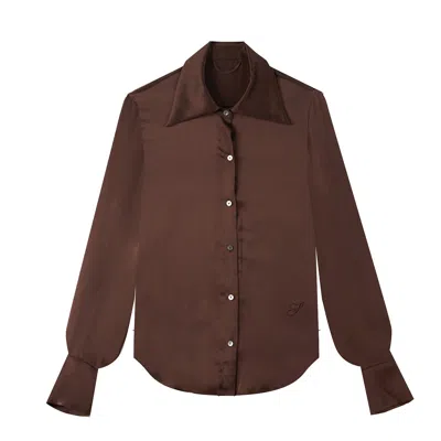 Silkinc Women's  Wide Collar Silk Shirt In Brown