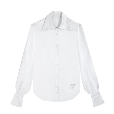 Silkinc Women's  Wide Collar White Silk Shirt