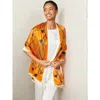 Silksilky 100% Mulberry Silk Printed Rectangular Long Shawl Scarf 170x53cm In Orange