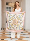 Silksilky 100% Mulberry Silk Printed Square Shawl Scarf 88*88cm In Gold