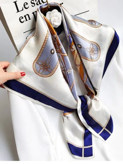 Silksilky 100% Mulberry Silk Printed Square Shawl Scarf In Blue
