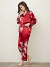 Silksilky 19momme Pure Silk Printed Classic Binding Trim Womens Pajama Set In Darkred