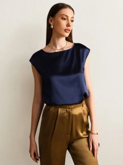 Silksilky 19momme Silk Casual Sleeveless Top In Darkblue
