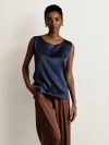 Silksilky 19momme Silk Fashionable Lounge Wide Straps Tank Top In Darkblue