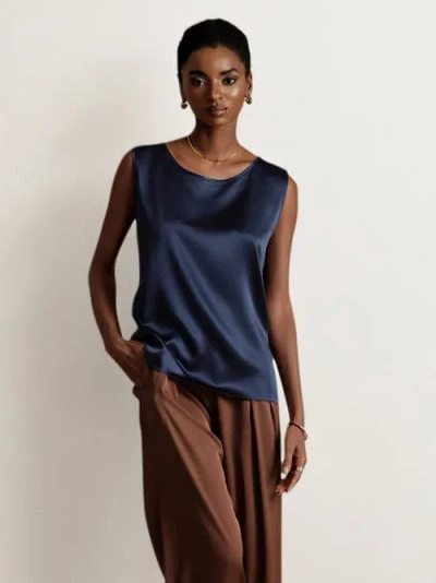 Silksilky 19momme Silk Fashionable Lounge Wide Straps Tank Top In Darkblue