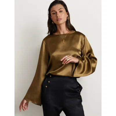 Silksilky 19momme Silk Solid Color Casual Long-sleeved T-shirt In Brown