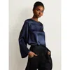 Silksilky 19momme Silk Solid Color Casual Long-sleeved T-shirt In Darkblue