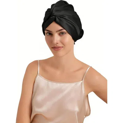 Silksilky 22momme Pure Silk Knot Front Hair Bonnet With Adjustable Button Design In Black