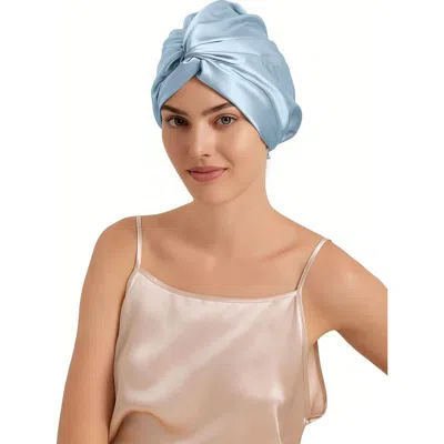 Silksilky 22momme Pure Silk Knot Front Hair Bonnet With Adjustable Button Design In Blue