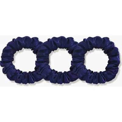 Silksilky 3pcs Bundle Pure Silk Classic Hair Scrunchies In Blue