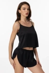 Silksilky Adjustable Spaghetti Strap Pure Silk Camisole Set In Black