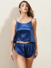 Silksilky Adjustable Spaghetti Strap Pure Silk Camisole Set In Darkblue