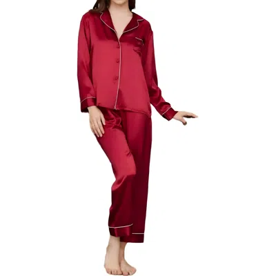 Silksilky Full Length Pure Silk Pajamas Set In Dark Red