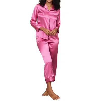 Silksilky Full Length Pure Silk Pajamas Set In Rose Red