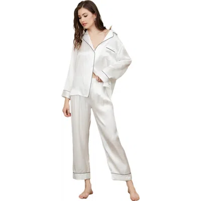 Silksilky Full Length Pure Silk Pajamas Set In White