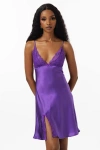 Silksilky Lace Back Straps Silk Dress Nightgown In Purple