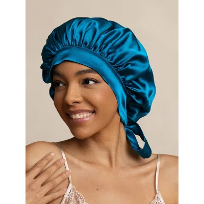 Silksilky Mulberry Silk Bonnet With Long Ribbons In Blue