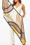 Silksilky Mulberry Silk Printed Rectangular Long Shawl Scarf In Yellow