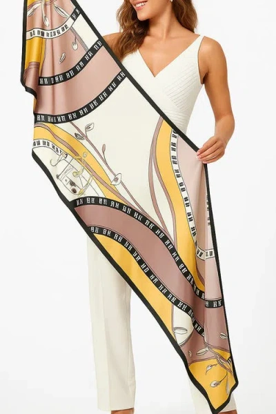 Silksilky Mulberry Silk Printed Rectangular Long Shawl Scarf In Yellow