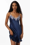 Silksilky Mulberry Silk V-back Lace Nightgown Slip Dress In Blue