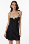 Silksilky Mulberry Silk V-back Lace Nightgown Slip Dress In Black